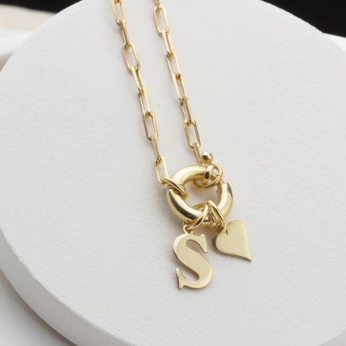 Glorria 925k Sterling Silver Personalized Letter Charm Bagel Lock Paperclip  Necklace