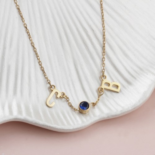 Glorria 925k Sterling Silver Personalized Birthstone Letter Silver Necklace