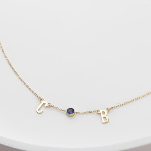 Glorria 925k Sterling Silver Personalized Birthstone Letter Silver Necklace