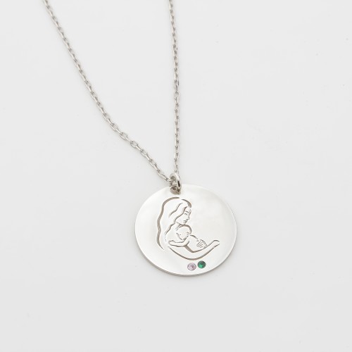 Glorria 925k Sterling Silver Personalized Birthstone Mother Baby Necklace