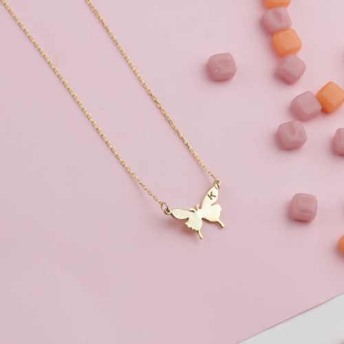 Glorria 925k Sterling Silver Personalized Letter Butterfly Necklace
