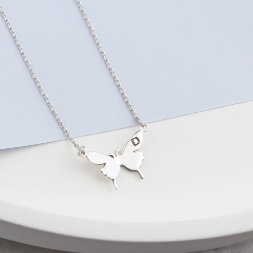 Glorria 925k Sterling Silver Personalized Letter Butterfly Necklace