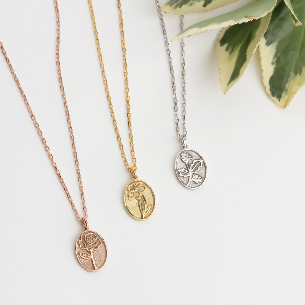 Glorria 925k Sterling Silver Personalized Birth Flower Necklace