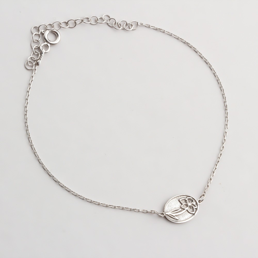Glorria 925k Sterling Silver Personalized Birth Flower Bracelet Glorria 925k Sterling Silver Personalized Birth Flower Bracelet