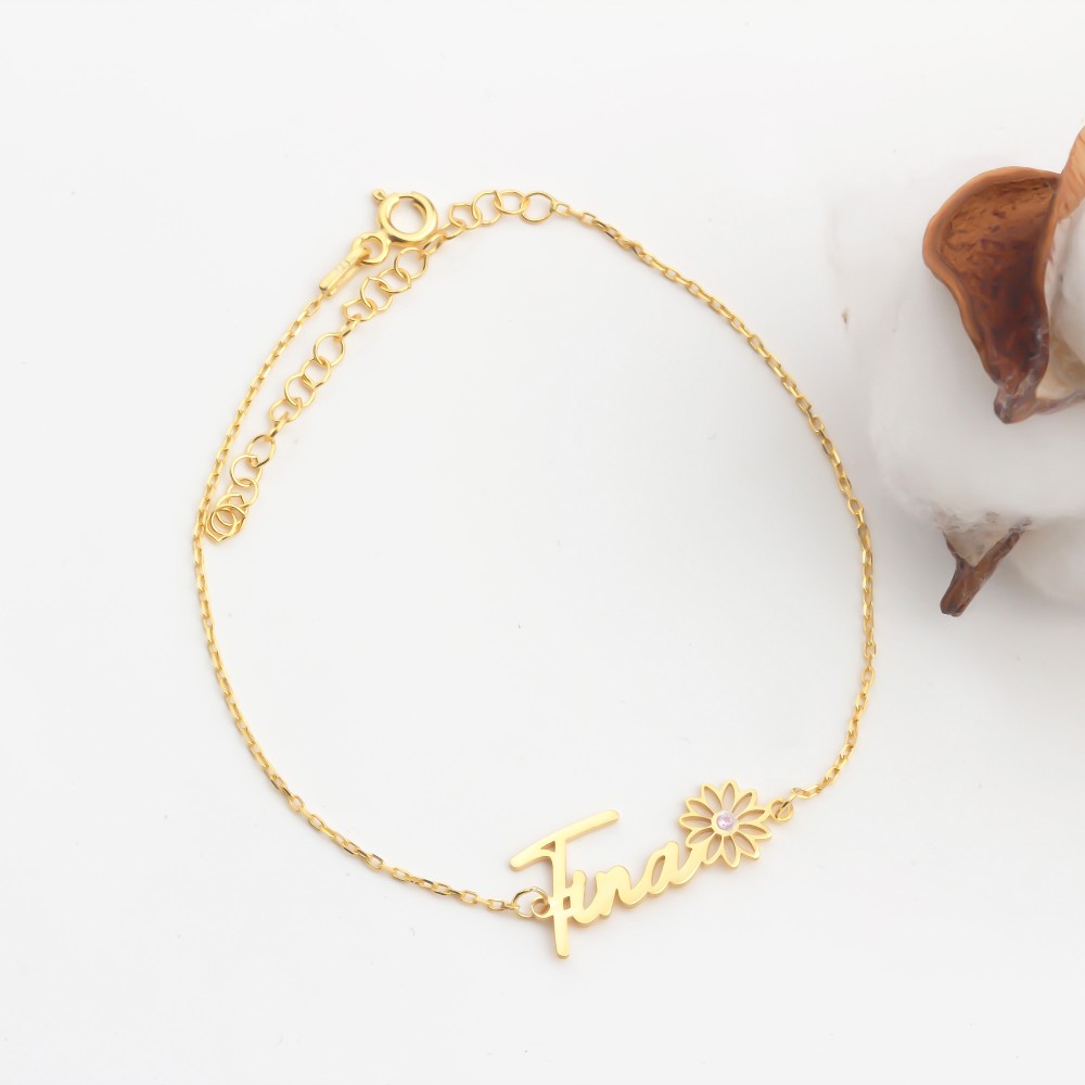 Glorria 925k Sterling Silver Personalized Name Birth Flower and Birthstone Bracelet