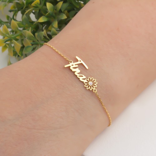 Glorria 925k Sterling Silver Personalized Name Birth Flower and Birthstone Bracelet