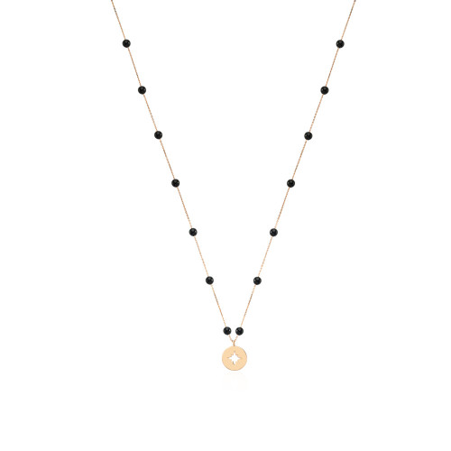 Glorria 14k Solid Gold Onyx Pave Polar Star Necklace Glorria 14k Solid Gold Onyx Pave Polar Star Necklace