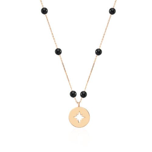 Glorria 14k Solid Gold Onyx Pave Polar Star Necklace Glorria 14k Solid Gold Onyx Pave Polar Star Necklace