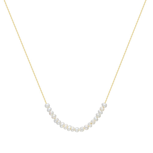 Glorria 14k Solid Gold Pearl Row Necklace