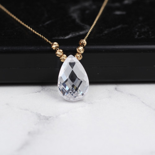 Glorria 14k Solid Gold Dorika White Drop Necklace Glorria 14k Solid Gold Dorika White Drop Necklace