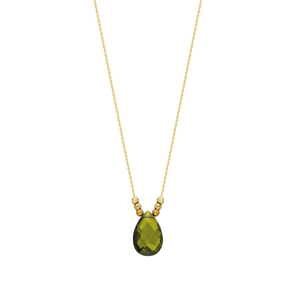 Glorria 14k Solid Gold Dorika Green Drop Necklace