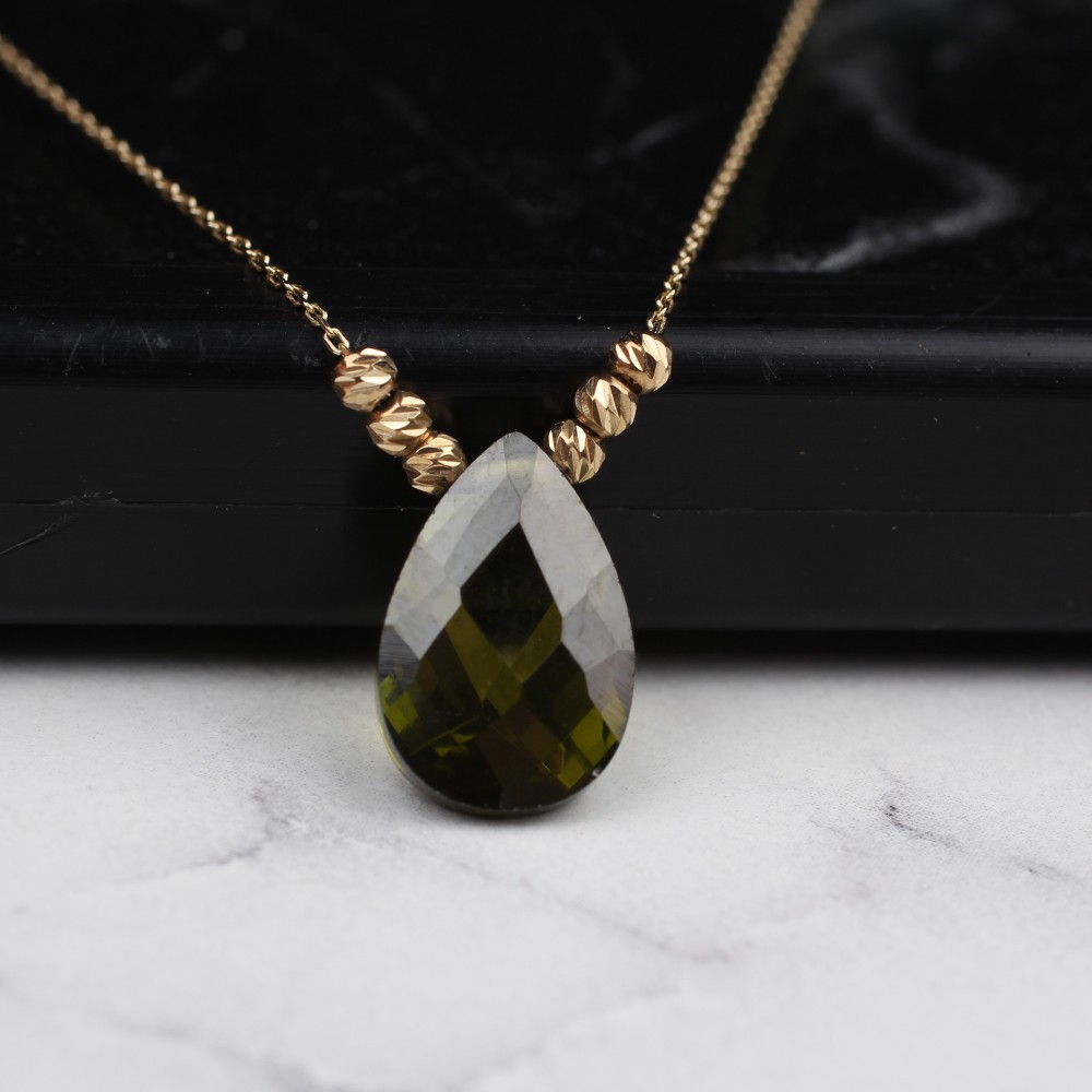 Glorria 14k Solid Gold Dorika Green Drop Necklace