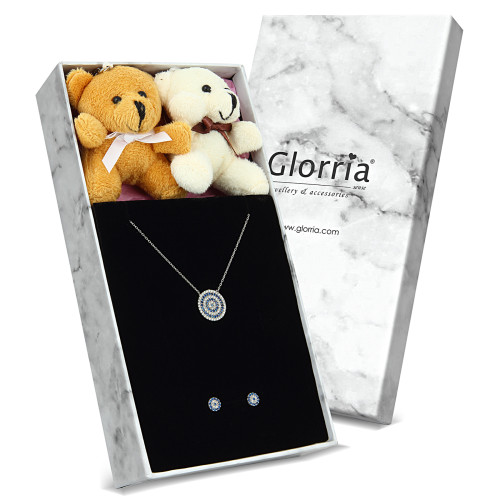 Glorria 925k Sterling Silver Evil Eye Necklace, Earrings, Flower Gift Set Glorria 925k Sterling Silver Evil Eye Necklace, Earrings, Flower Gift Set