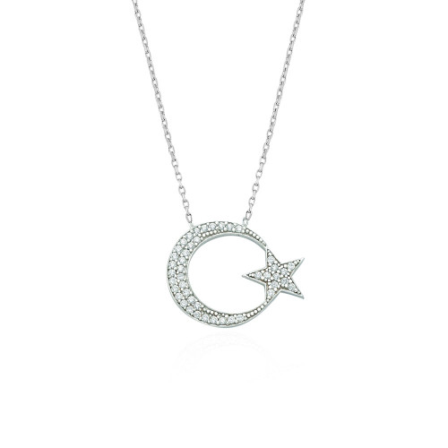 Glorria 925k Sterling Silver Crescent And Star Necklace Glorria 925k Sterling Silver Crescent And Star Necklace