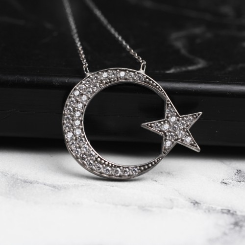 Glorria 925k Sterling Silver Crescent And Star Necklace Glorria 925k Sterling Silver Crescent And Star Necklace