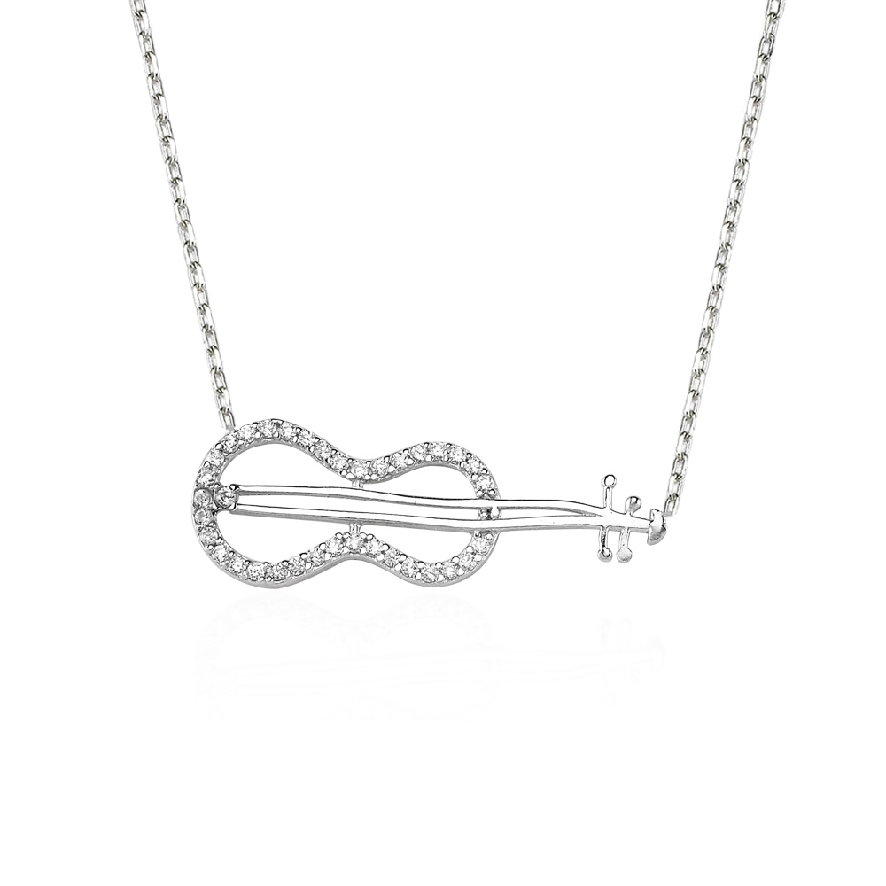 Glorria 925k Sterling Silver Violin Necklace