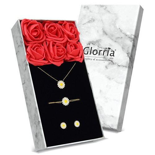 Glorria 925k Sterling Silver Daisy Necklace, Bracelet, Earrings, Flower Gift Set Glorria 925k Sterling Silver Daisy Necklace, Bracelet, Earrings, Flower Gift Set