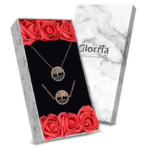 Glorria 925k Sterling Silver Tree of Life Necklace, Bracelet, Flower Gift Set Glorria 925k Sterling Silver Tree of Life Necklace, Bracelet, Flower Gift Set