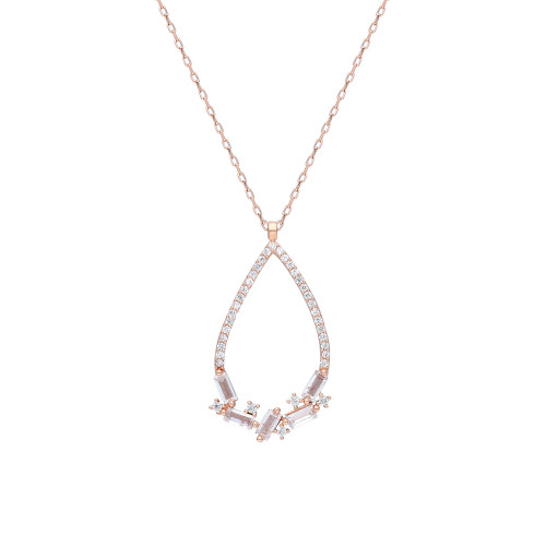 Glorria 925k Sterling Silver Baget Pave Drop Necklace Glorria 925k Sterling Silver Baget Pave Drop Necklace