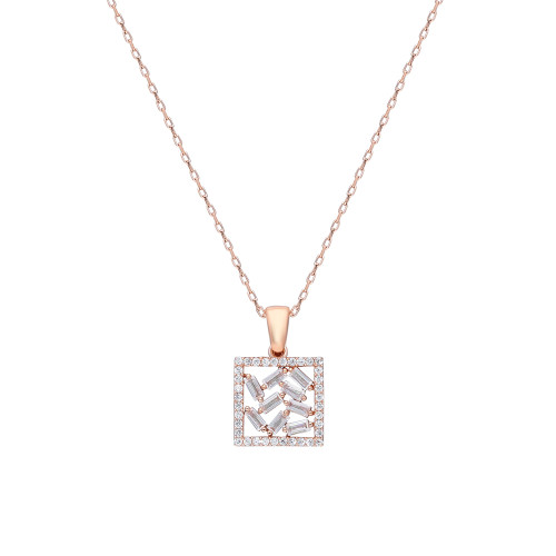 Glorria 925k Sterling Silver Baget Pave Necklace Glorria 925k Sterling Silver Baget Pave Necklace