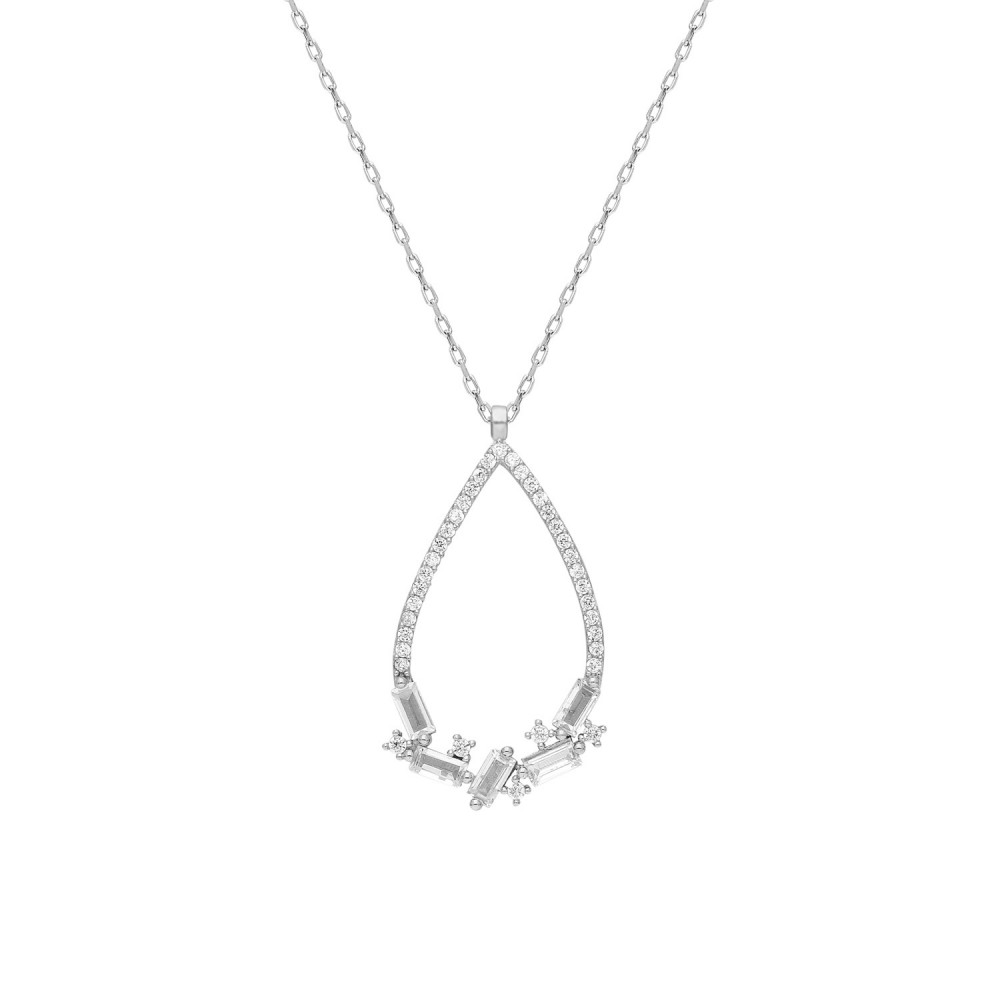 Glorria 925k Sterling Silver Baget Pave Drop Necklace