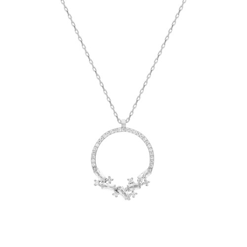 Glorria 925k Sterling Silver Round Baget Pave Necklace Glorria 925k Sterling Silver Round Baget Pave Necklace