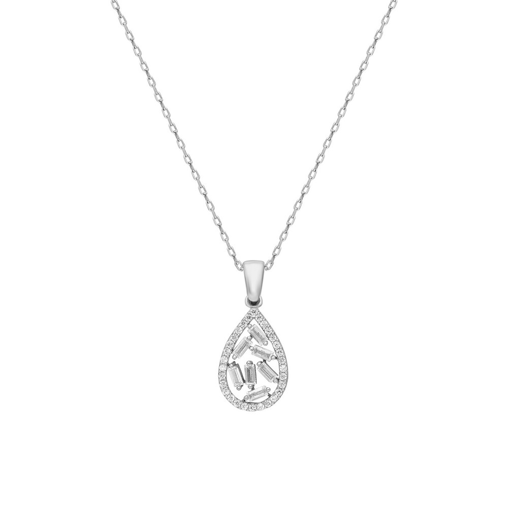 Glorria 925k Sterling Silver Baget Pave Drop Necklace
