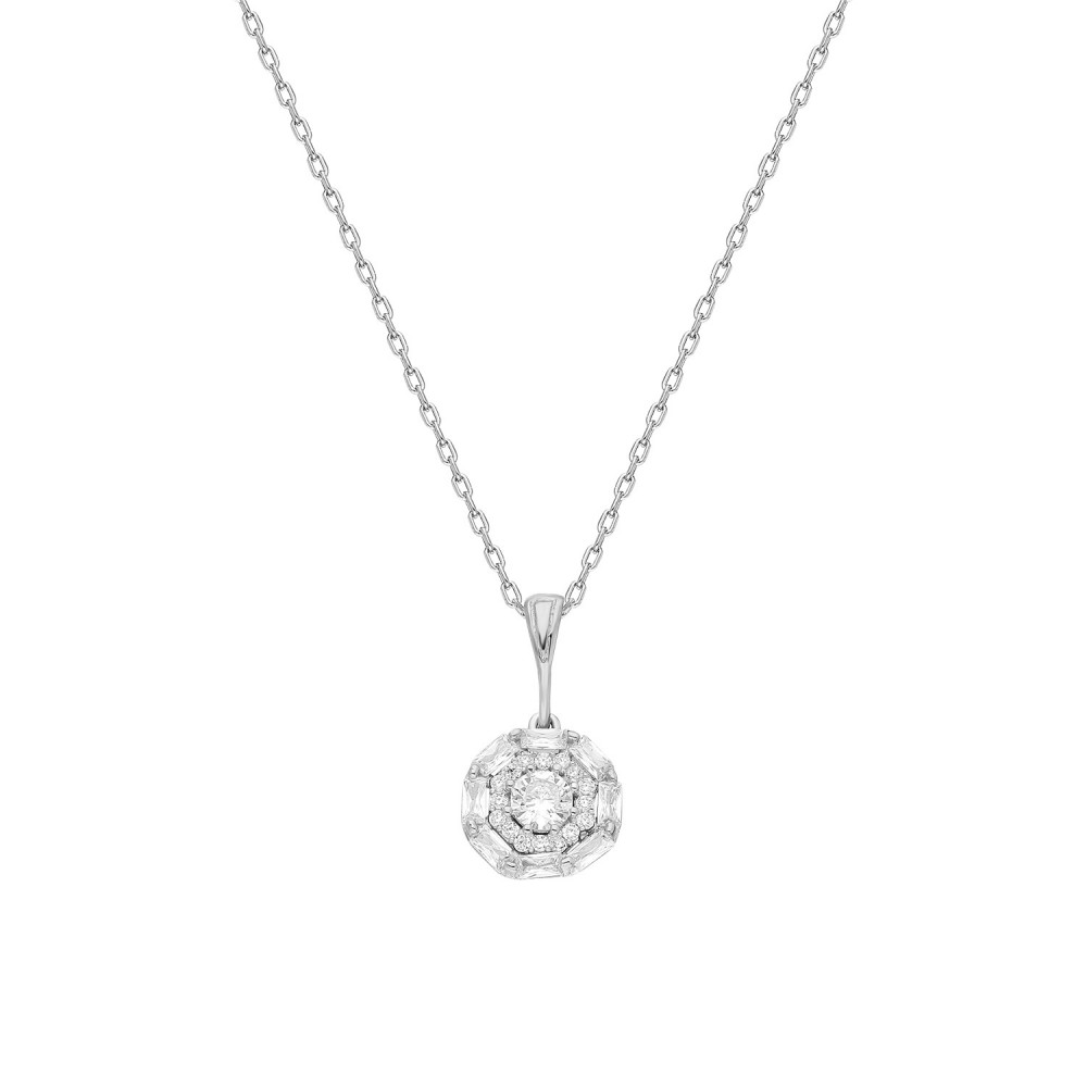 Glorria 925k Sterling Silver Baget Pave Necklace