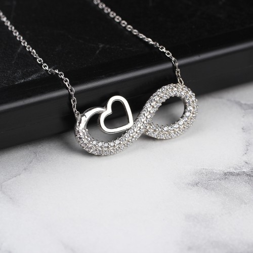 Glorria 925k Sterling Silver Heart Infinity Necklace