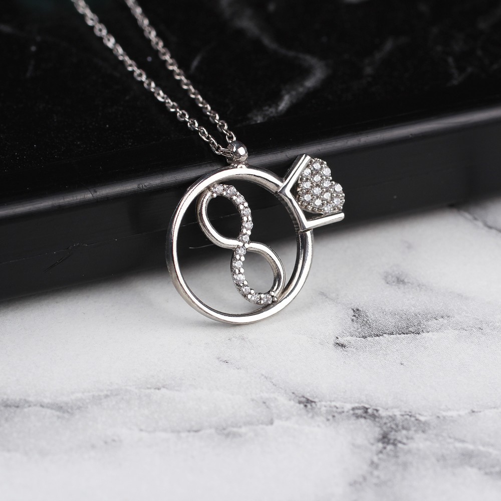 Glorria 925k Sterling Silver Infinity Solitaire Necklace
