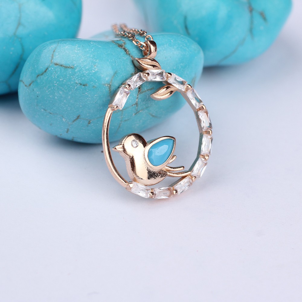 Glorria 925k Sterling Silver Turquoise Pave Bird Necklace Glorria 925k Sterling Silver Turquoise Pave Bird Necklace