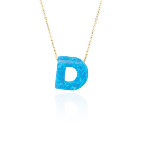 Glorria 14k Solid Gold Opal Letter Necklace Glorria 14k Solid Gold Opal Letter Necklace