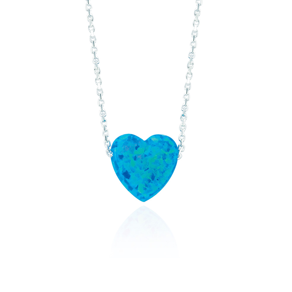 Glorria 925k Sterling Silver Opal Heart Necklace