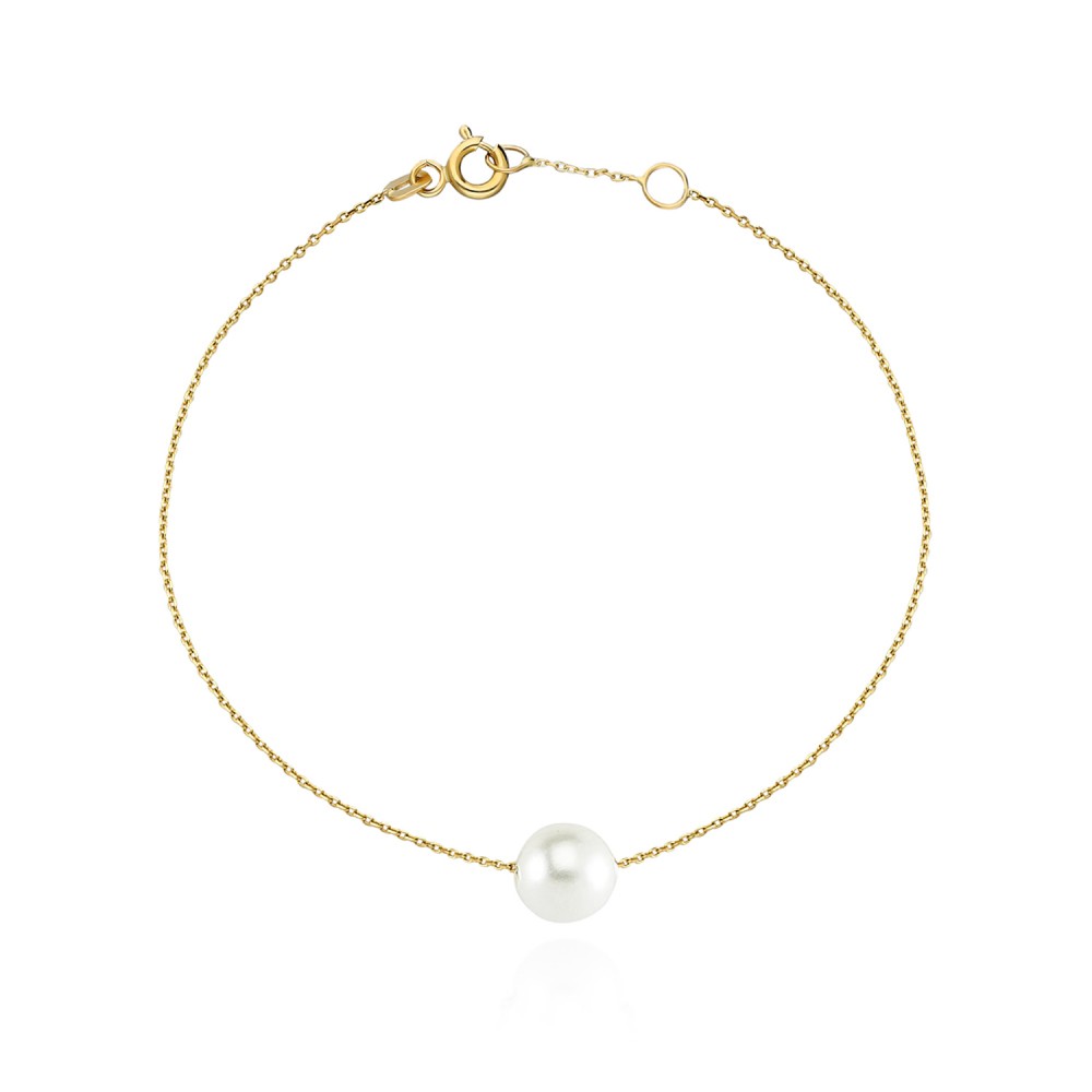 Glorria 14k Solid Gold Single Pearl Necklace, Bracelet, Flower Gift Set