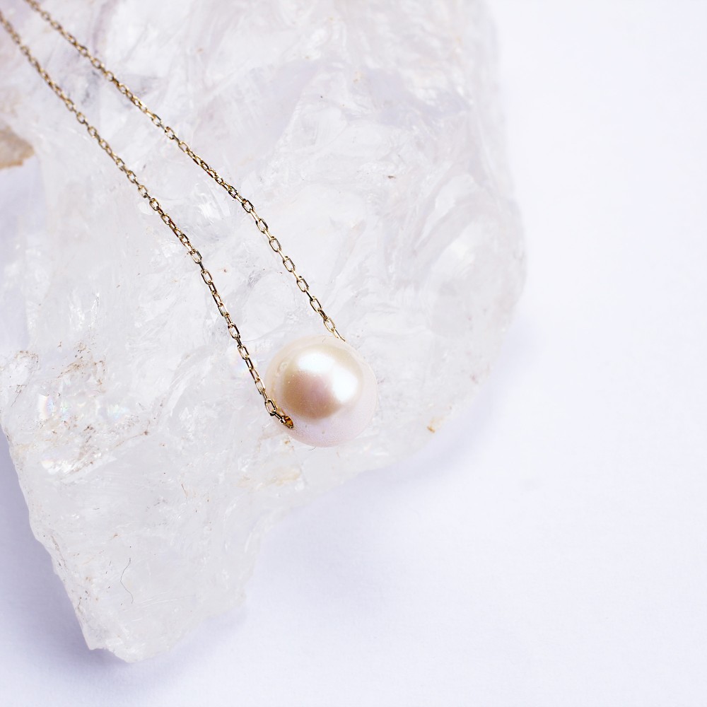 Glorria 14k Solid Gold Single Pearl Necklace