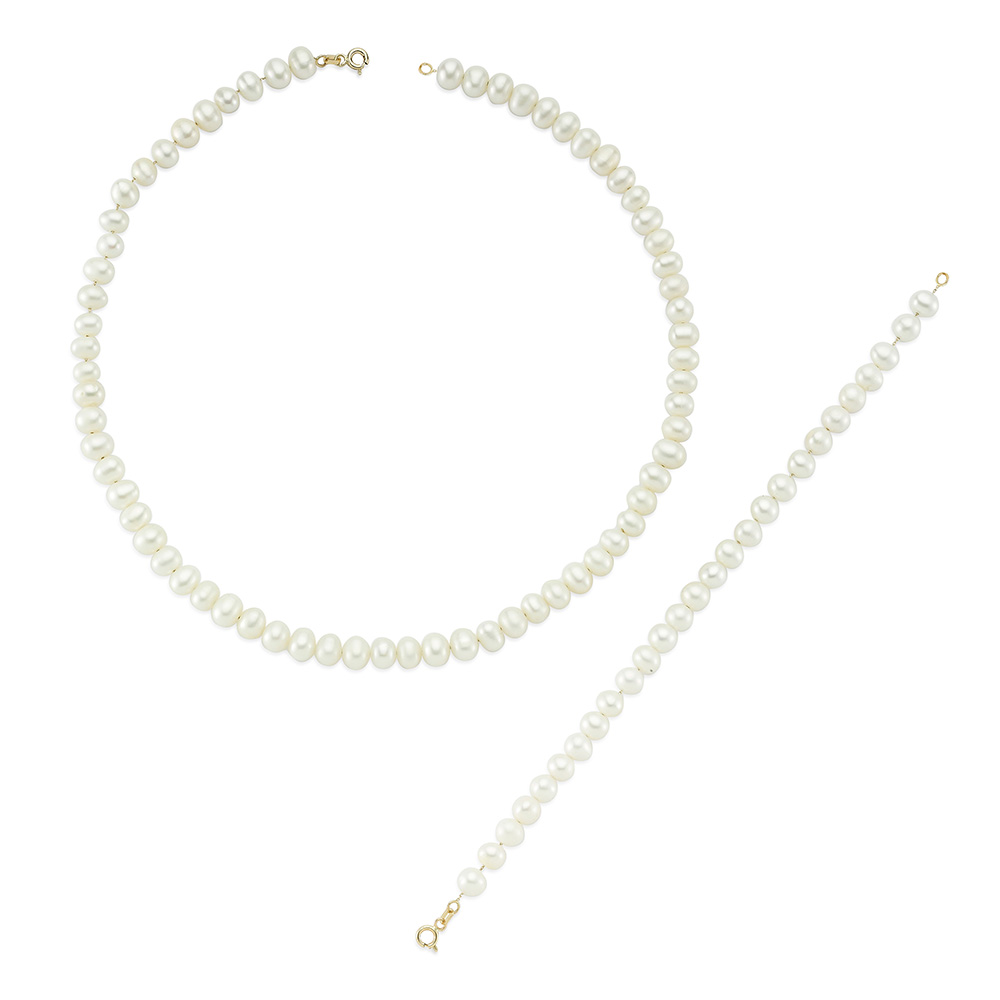 Glorria 14k Solid Gold Row Pearl Set