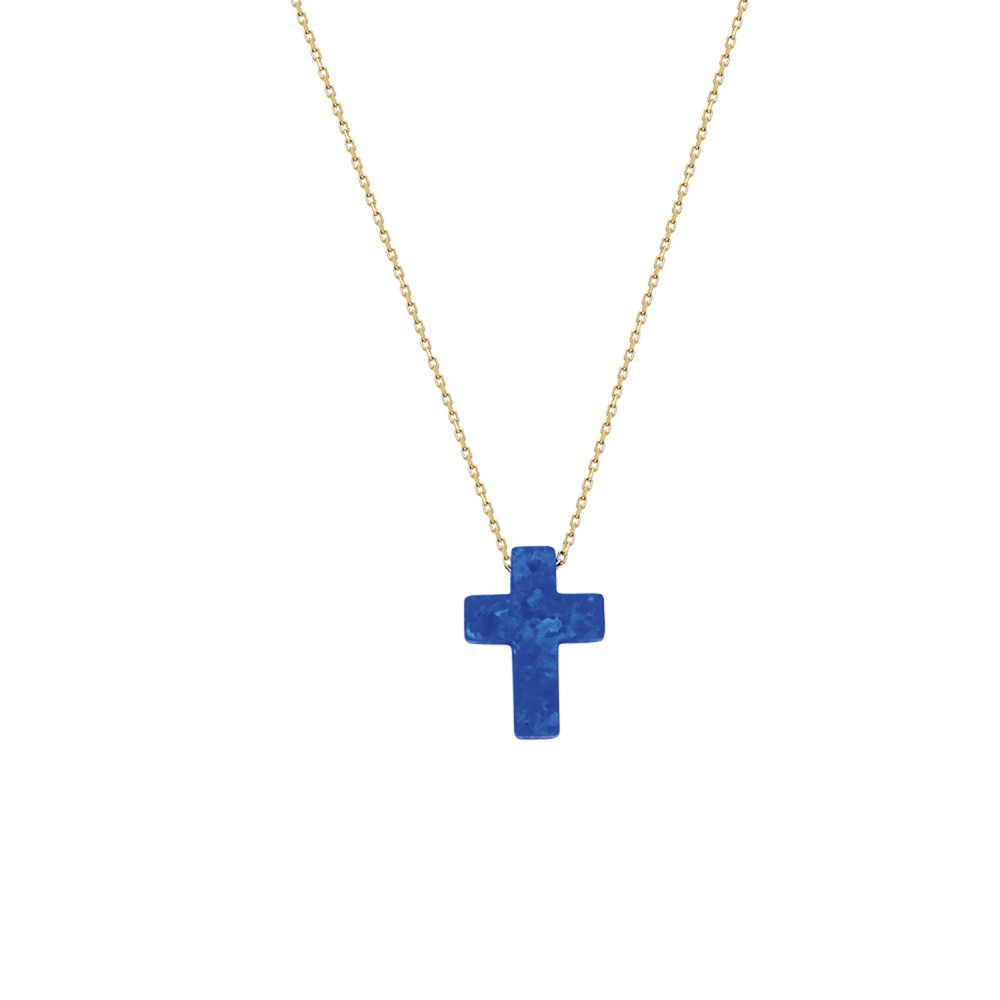 Glorria 14k Solid Gold Opal Cross Necklace