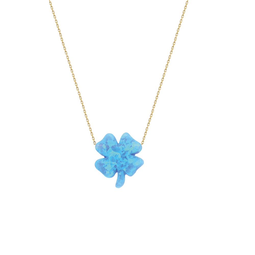 Glorria 14k Solid Gold Opal Clover Necklace