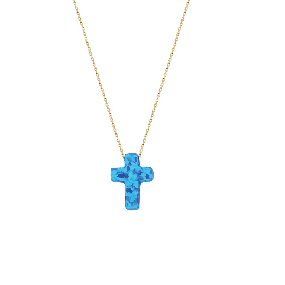 Glorria 14k Solid Gold Opal Cross Necklace