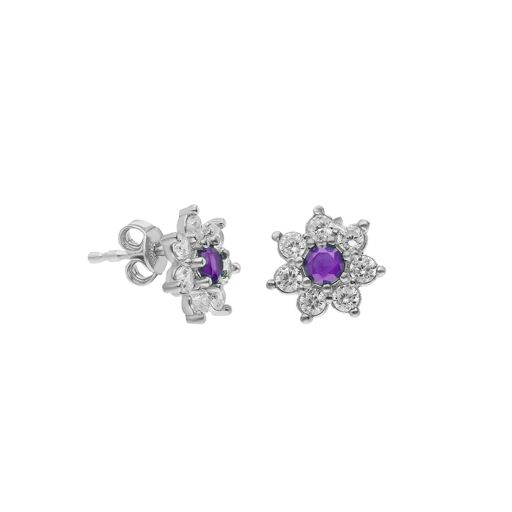 Glorria 925k Sterling Silver Purple Star Earring