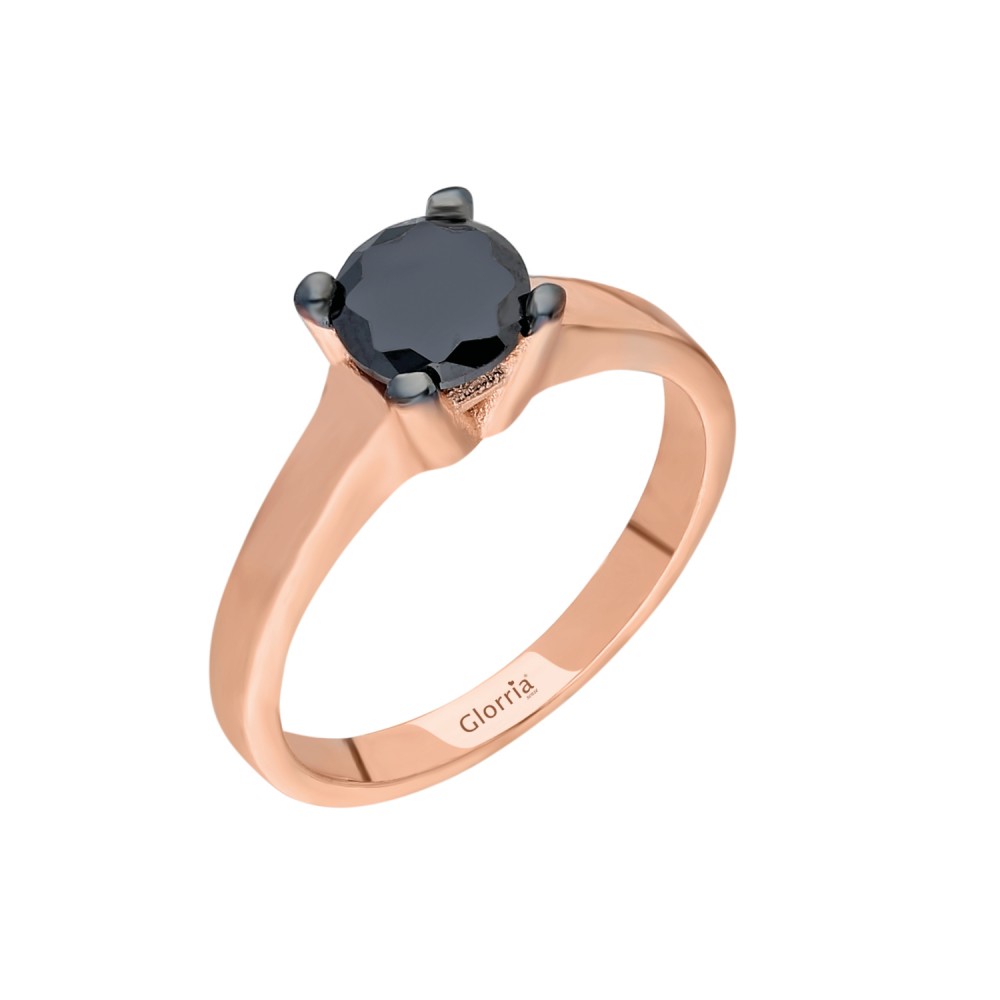 Glorria 925k Sterling Silver Black Solitaire Ring
