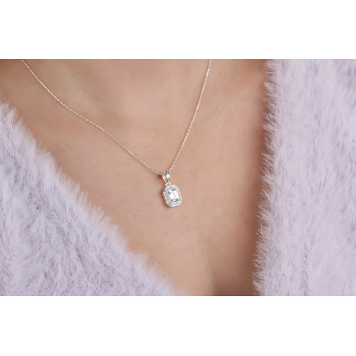 Glorria 925k Sterling Silver Baget Pave Necklace Glorria 925k Sterling Silver Baget Pave Necklace