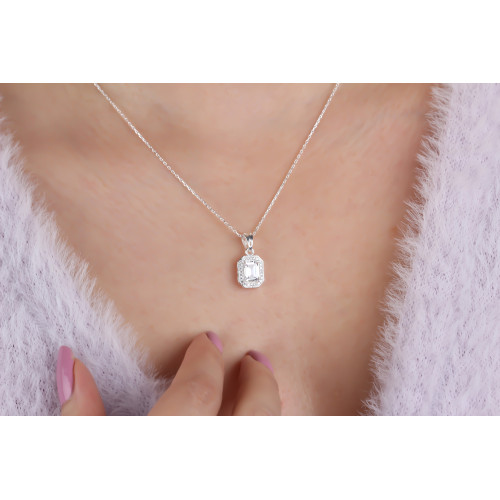 Glorria 925k Sterling Silver Baget Pave Necklace Glorria 925k Sterling Silver Baget Pave Necklace