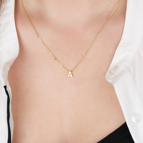 Glorria 925k Sterling Silver 3D Minimalist Letter A Necklace