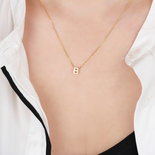 Glorria 925k Sterling Silver 3D Minimalist Letter B Necklace