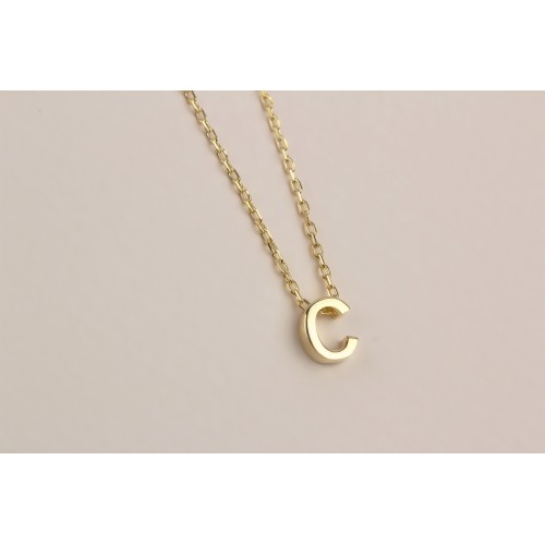 Glorria 925k Sterling Silver 3D Minimalist Letter C Necklace