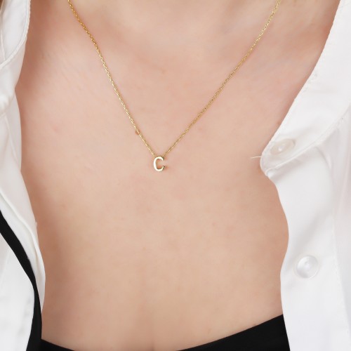 Glorria 925k Sterling Silver 3D Minimalist Letter C Necklace