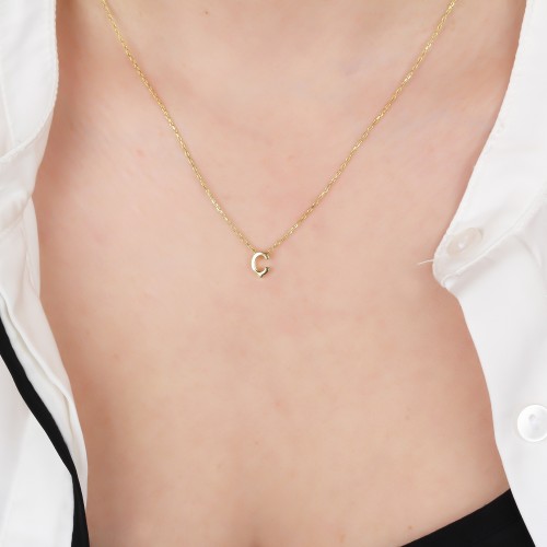 Glorria 925k Sterling Silver 3D Minimalist Letter Ç Necklace