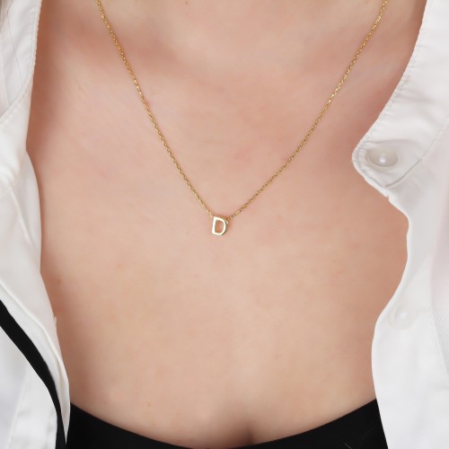 Glorria 925k Sterling Silver 3D Minimalist Letter D Necklace