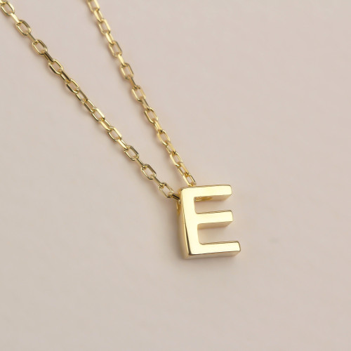 Glorria 925k Sterling Silver 3D Minimalist Letter E Necklace Glorria 925k Sterling Silver 3D Minimalist Letter E Necklace